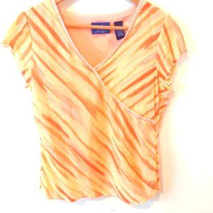 J H COLLECTION | Women's Petite Short Sleeve Top Pink Orange Size Large